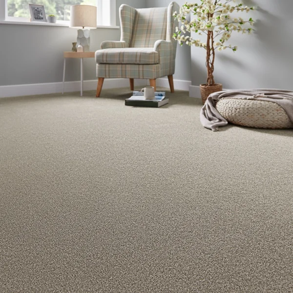 Charcoal brown wool wall to wall carpet in modern bedroom