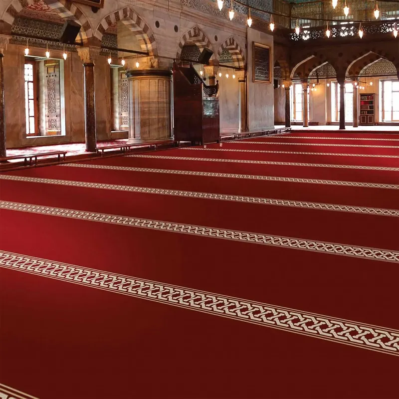 Red mosque prayer carpet with decorative borders